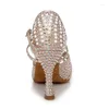 Chaussures de danse dkzsyim latin femelle femelle or / argent perle en ramie boucle salsa high hells