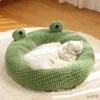 Kattbäddar möbler husdjur hund säng bekväm groda form rund hund kennel ultra mjuk tvättbar hund katter kudde säng vinter varm bäddsdjur husdjur leveranser