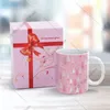 Mugs Abstract Pink Christmas Tree Snows Mug Ceramic Drinking Cup With Handle White Coffee 11oz For Office Home DIY Gift