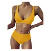 Kvinnors badkläder Kvinnor Baddräkter Kvinnor Randiga Push Up High Cut Hight Midje Halter Bikini Set Two Piece Swimsuit Summer Female Bathing