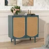 Armoire buffet du buffet du buffet Artpower avec 2 portes en rotin, armoire de rangement à accent avec étagère, boho rattan credenza