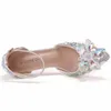 Kleiderschuhe Crystal Queen 7cm Mode flache Mund Blume sexy High Heels Brauthochzeitspumpen Größe 33-43 H240409