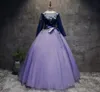 2018 New Backless Purple Long Sleeve Appliques Ball Gown Quinceanera Dresses Lace Up Sweet 16 Dresses Debutante 15 Year Party Dres5899252