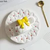 Muggar Bow Knot Ceramic Cup and Plate Set Girls Coffee Mug Home Breakfast Cups Office Afternoon Tea Water Milk Juice eftermiddag