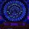 Fluorescerande mandala tapestry, UV psykedelisk svampdekoration, hem, sovrum, estetiskt rum, konstdekoration