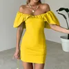 Robes décontractées sexy off bodon corpon robe femme pure couleur mincer