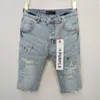 Jeans masculin en jean pourpre marque high street plus taille hip hop short en jean avec des trous réparation basse augmentation pantalon skinny