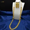Necklace Earrings Set Dubai Luxury Long Necklace&Earrings Sets For Bridal 24k Gold Color Choker Jewelry With Tassel Banquet Gifts