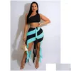 Work Dresses Wuhe Beach Womens Set Tassel Striped Midi Skirt Suit And One Shoder Crop Top 2024 Y Party Outfit Fashion Two 2Piece Drop Dhmzh