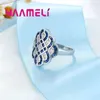 Clusterringe Mode Anillos Schmuck klare Blue Crystal Hochzeitsmarke 925 Sterling Silber Frauen Mädchen Finger Großhandel