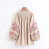 Bluzki damskie Boho Queens Women Tassel koszula Śliczna plaża Kwiat haftowa lniana bawełniana bluzka rękaw luz luźne bohemijskie koszule blusa