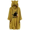 Sweatshirts Automne et hiver long pull moderne Vêtements pour femmes mignonnes Cat Ears Cat Imprimé What Pocket Hooded Pull Halloween