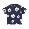 Streetwear Ensemble: Denim Tees and Designer Shorts Set with Kapok Teers Flower Loose Short Sleeves T-shirt