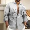 Men's Casual Shirts Fashion 2023 Mens Shirt Floral Pattern 3D Printing Pink Blue Purple Gray Outdoor Street Long Sleeve Clothing Designer Casual 240409