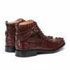 Boots Authentic Crocodile Skin Handmade Strap Men Short Ankle Boots Genuine Alligator Leather Male Winter Boot with Wool Inside