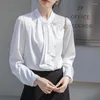 Women's Blouses Qoerlin Frans elegant met streamer stropdas witblauwe shirts 2024 Spring herfst herfst pendelen voor lange mouwen toppen blouse