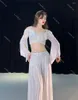 Stage Wear Belly Dance -kostuumset voor vrouwen Mesh Long Sheeves Top Gauze Rok 2PCS Training Oriental Dancing Outfit