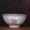 Figuras decorativas de porcelana rosa chinesa porcelana Qing Kangxi Flowers Design Bowl 5,90 polegadas