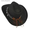 Breite Krempe Hüte Eimer Hüte Vintage Western Cowboy Hut Frauen breit Krempe Sommer Sonnenhüte Männer Strand Cap Y240409