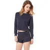 Home Clothing Women Cotton Pajama Sets Round Neck Full Sleeve Solid Crop Top And Shorts 2024 Autumn Comfortable Suits