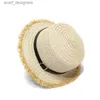 Brede rand hoeden emmer hoeden 2018 Hot Sale+Flat Top Straw Hat Summer Spring Dames trip petten Leisure Belt Beach Zon Hoeden Raffia Fringe Straw Capeau Y240409