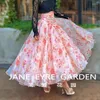 Jupes coréennes Organza roses roses florales hautes taies tutu tutu jupe longue pour femmes chic et élégante femme 2024