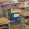 Stol baksida student skrivbord förvaring fickor barn klassrum stolfickor stol tillbaka arrangör väska med namn tagg spelautomat