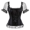 Donne sexy corsetto top bustier con maniche corte rinascimentale plus size costumi sexy floreali burlesque rosso bianco