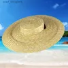 Breitkrochhelme Eimer Hats Women Raffia Breitkroch Boater Hut 12/15/18 cm Rand Strohhut Flach Frauen Sommer mit weißem schwarzem Band Binden Sonnenhut Beach Cap Y240409