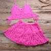 2023 Nouveau crochet 2 pièces Holidays d'été Cover-ups de plage de plage Sexy Bra Top + mini jupe A-Line Bikini Cover Up Beach Wear Femme