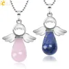 CSJA Angel Natural Stone Halsband Pink Quartz Lapis Lazuli Halsband Angels hängsmycken för kvinnor Purple Female Smycken E947