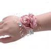 Bangle Bridal Bridesmaid Corsage Wrist Flower Imitation Pearl Silk Yarn Hand Wedding Wristband Bracelet Girls Party Jewelry