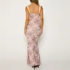 Casual Dresses 2024 Floral for Women Summer Patchwork ärmlös Backless Bodycon Long Going Out Cocktail Party