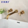 JIENI Antique Brass Bathroom Faucet Joint Pipe Wall Mounted Solid Brass Bathtub Basin Sink Faucet Mixer Tap Swivel Spout