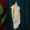 Casual Dresses Vazn 2024 Women High Street Style Long Dress Sleeve Dew Shoulder Pure Color Lace dragkedja