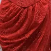 Casual klänningar röd sexig rygglös axel smal spets tätt lång och golvklänning