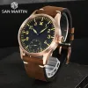 San Martin 41mm CUSN8 BRONZE PILOT WORT NH35 AUTALATIQUE MÉCANIQUE MEAUX MILITAL SAPPHIRE SAPPHIRE 10BAR RELOJES DE CUIR