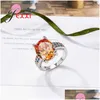 Cluster Rings European Women Oval Orange Cz Crystal Engagement 925 Sterling Sier Bands Jewelry Wholesale Anillos Bague Drop Delivery R Otvfb