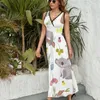 Casual jurken schattige koala patroonjurk sexy maxi bohemia long high taille ontwerp oversized vestido