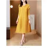 Casual Dresses 2024 Pleated Miyake Spring Autumn Donna Lady Single-breasted Loose Beaded Exquisite Buckle Cardigan Elegant Dress