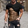 Summer Fake Muscle 3D Print T-shirts Streetwear roliga män Kvinnor överdimensionerade kort ärm T-shirt o-hals barn tees toppar kläder