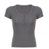T-shirts pour femmes Cibbar solide basique tricot top top femme bouton décontracté o coude à manches courtes