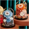 Fleurs décoratives couronnes de rose éternelle fleur de rose avec verre en verre Valentin pour la fête mère préservée des roses immortelles cadeau dhgef dhgef