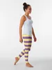 Active Pants Yellow Purple Stripes Leggings Gym Womans blossing Legging Sport Womens