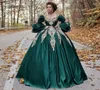 Vintage princesse en dentelle appliquée robes de bal à manches longues couches couches couches de soirée corset arrière sweep train satin robe formelle3488315