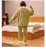 Vêtements à la maison Green Shirtpants Pyjamas d'hiver Set Femmes Vérifications de nuit chaudes Coral Fleece 2pcs Flanelle Sleepwear Casual Pijamas Suit