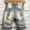 Men's Shorts Vintage Jeans Splicing Summer Fashion Hip Hop Straight Dilapidated Knee Denim Pants Male Streetwear