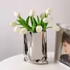 花瓶銀メッキのセラミック花瓶シンプルなリビングルームペーパーバッグフラワーアレンジメントホームデコレーションテーブルアクセサリー