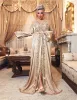 Ciynsia A-Line Satin Langarm Nigeria Marokkanische Kaftanabendkleider Abendkleider Champagner Muslim formelle Partykleider Frauen