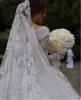 Vestidos de bola de renda de luxo vestidos de noiva de mangas compridas 2024 fora do ombro vestidos de noiva Arábico Vestido de noiva da igreja de plus size
